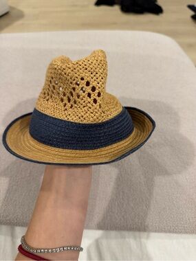 Two-Tone Straw Fedora Hat for kids - Tan and Navy